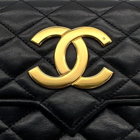 CHANEL VINTAGE MATELASSE BIG COCO CHAIN SHOULDER BAG BLACK LAMB SKIN 90302338 - PURPOSE