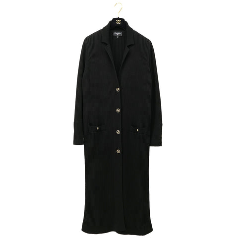 CHANEL COCO BUTTON LONG KNIT COAT BLACK COTTON 48 P63 RTW 90302398 - PURPOSE