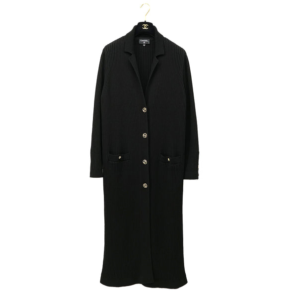 CHANEL COCO BUTTON LONG KNIT COAT BLACK COTTON 48 P63 RTW 90302398
