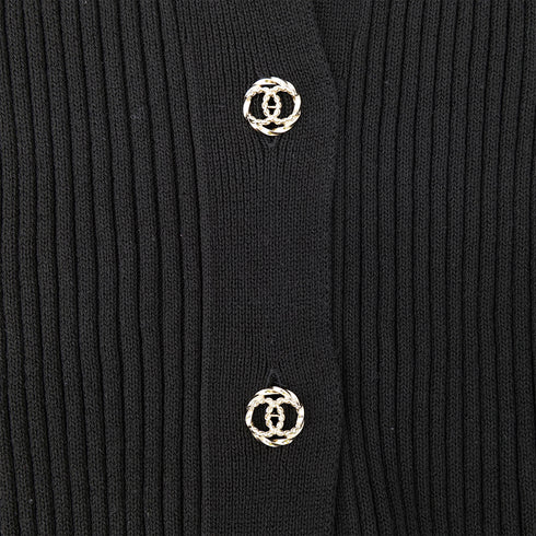 CHANEL COCO BUTTON LONG KNIT COAT BLACK COTTON 48 P63 RTW 90302398 - PURPOSE