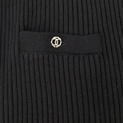 CHANEL COCO BUTTON LONG KNIT COAT BLACK COTTON 48 P63 RTW 90302398 - PURPOSE