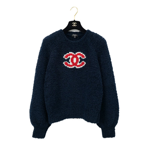 CHANEL COCOMARK TEDDY KNIT TOPS NAVY WOOL 42 P62 RTW 90302399 - PURPOSE