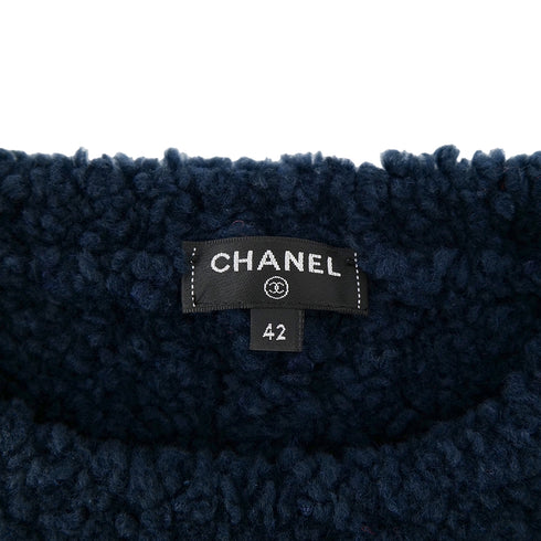 CHANEL COCOMARK TEDDY KNIT TOPS NAVY WOOL 42 P62 RTW 90302399 - PURPOSE