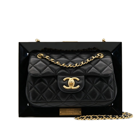 CHANEL 2014 COLLECTION PRIVEE FRAMED MINI MATELLASSE CHAIN SHOULDER BAG BLACK LAMB SKIN PLASTIC 90302568 - PURPOSE