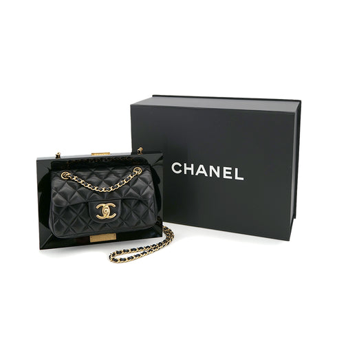 CHANEL 2014 COLLECTION PRIVEE FRAMED MINI MATELLASSE CHAIN SHOULDER BAG BLACK LAMB SKIN PLASTIC 90302568 - PURPOSE