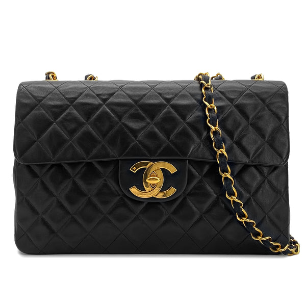 CHANEL VINTAGE MAXI MATELASSE 34 CHAIN SHOULDER BAG BLACK LAMB SKIN 90302643 - PURPOSE