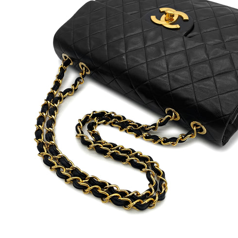 CHANEL VINTAGE MAXI MATELASSE 34 CHAIN SHOULDER BAG BLACK LAMB SKIN 90302643 - PURPOSE