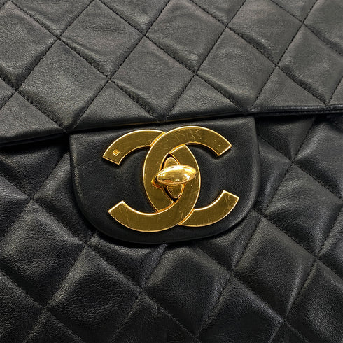 CHANEL VINTAGE MAXI MATELASSE 34 CHAIN SHOULDER BAG BLACK LAMB SKIN 90302643 - PURPOSE