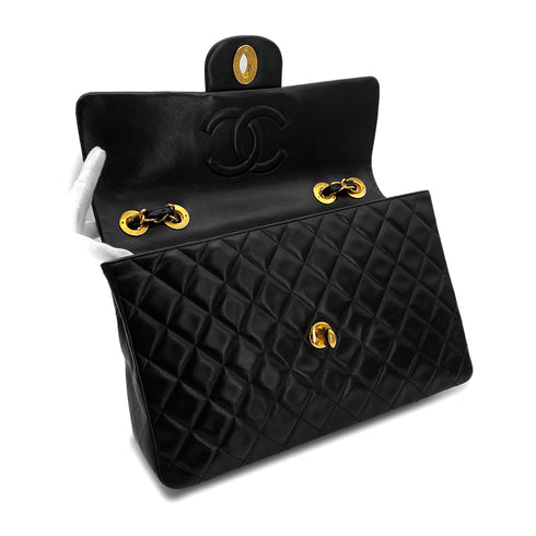 CHANEL VINTAGE MAXI MATELASSE 34 CHAIN SHOULDER BAG BLACK LAMB SKIN 90302643 - PURPOSE