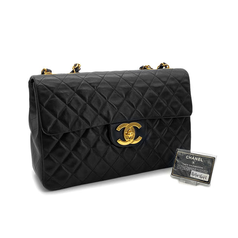 CHANEL VINTAGE MAXI MATELASSE 34 CHAIN SHOULDER BAG BLACK LAMB SKIN 90302643 - PURPOSE