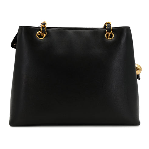 CHANEL VINTAGE TURN LOCK COCO BALL CHAIN TOTE BAG BLACK LEATHER 90302644 - PURPOSE