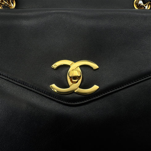 CHANEL VINTAGE TURN LOCK COCO BALL CHAIN TOTE BAG BLACK LEATHER 90302644 - PURPOSE