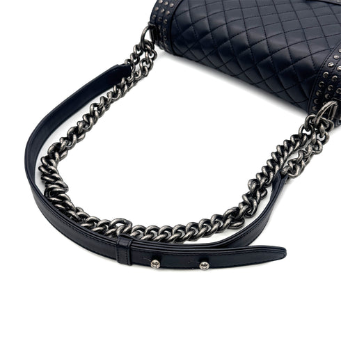 CHANEL BOY CHANEL CHAIN SHOULDER BAG NAVY LEATHER 90302646 - PURPOSE