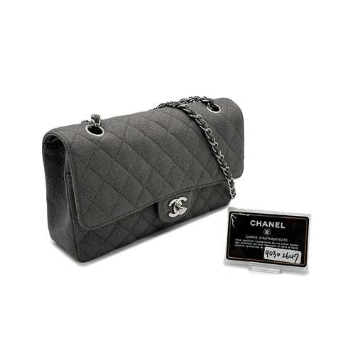 CHANEL VINTAGE CLASSIC FLAP MEDIUM CHAIN SHOULDER BAG GRAY CANVAS 90302647 - PURPOSE