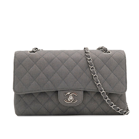 CHANEL VINTAGE CLASSIC FLAP MEDIUM CHAIN SHOULDER BAG GRAY CANVAS 90302647 - PURPOSE