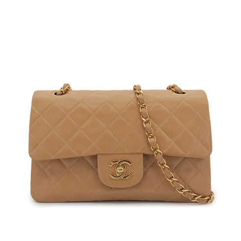 CHANEL VINTAGE CLASSIC FLAP SMALL CHAIN SHOULDER BAG CAMEL LAMB SKIN 90302649 - PURPOSE