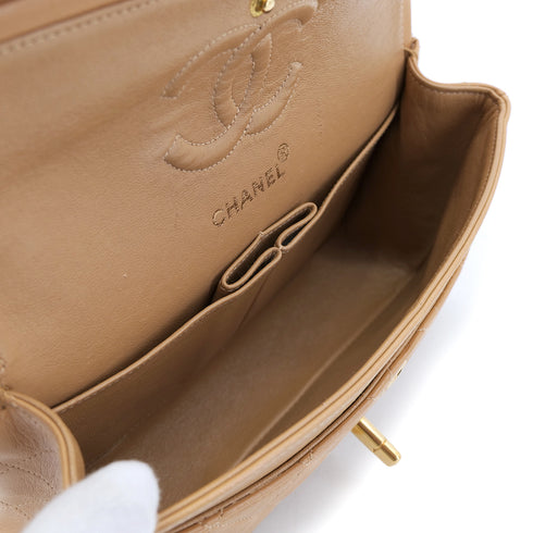 CHANEL VINTAGE CLASSIC FLAP SMALL CHAIN SHOULDER BAG CAMEL LAMB SKIN 90302649 - PURPOSE