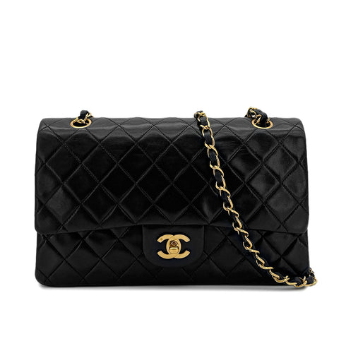 CHANEL VINTAGE CLASSIC FLAP MEDIUM CHAIN SHOULDER BAG BLACK LAMB SKIN 90302650 - PURPOSE