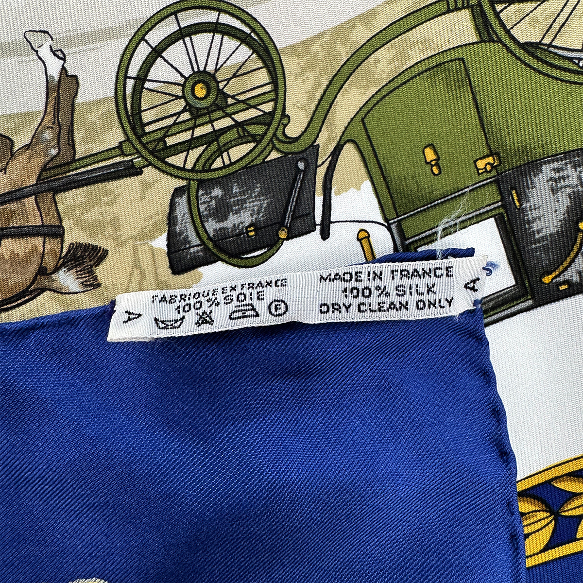 HERMES CARRE 90 LA PROMENADE DE LONGCHAMPS SCARF SILK BLUE 90302658