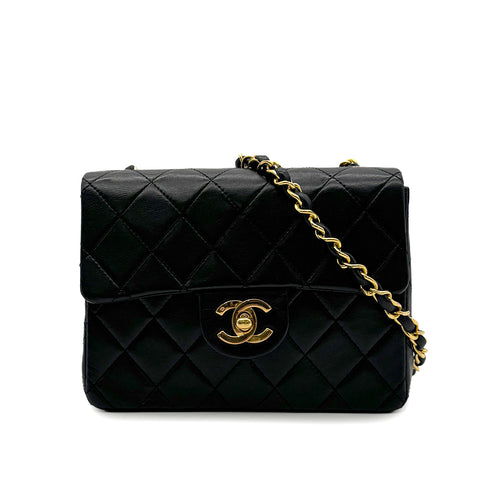 CHANEL VINTAGE MINI SQUARE 17 CHAIN SHOULDER BAG BLACK LAMB SKIN 90302858 - PURPOSE