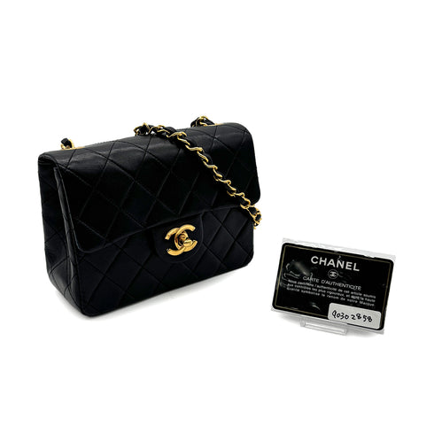 CHANEL VINTAGE MINI SQUARE 17 CHAIN SHOULDER BAG BLACK LAMB SKIN 90302858 - PURPOSE