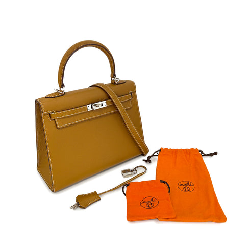 HERMES KELLY 25 SELLIER NATUREL SABLE CHEVRE HAND SHOULDER BAG □I SHW 90302860 - PURPOSE