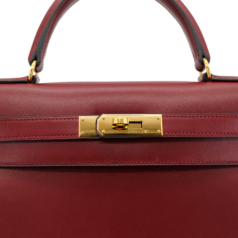 HERMES KELLY 28 SELLIER ROUGE H BOX CALF HAND BAG □A GHW 90302889 - PURPOSE