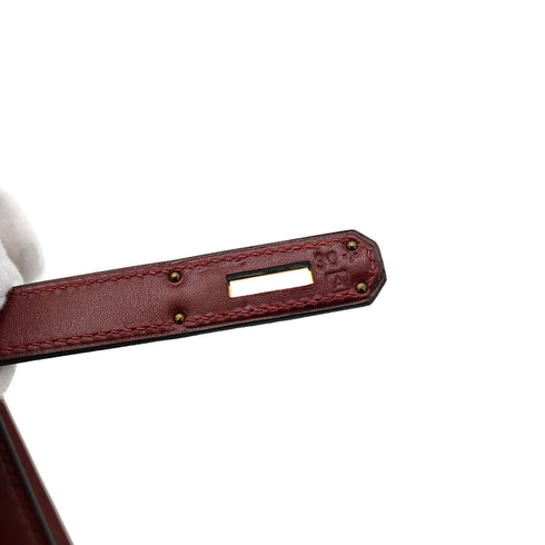 HERMES KELLY 28 SELLIER ROUGE H BOX CALF HAND BAG □A GHW 90302889 - PURPOSE