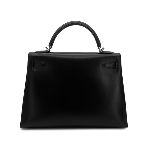 HERMES KELLY 32 SELLIER BLACK BOXCALF HAND SHOULDER BAG □F SHW 90302890 - PURPOSE