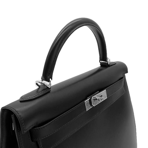 HERMES KELLY 32 SELLIER BLACK BOXCALF HAND SHOULDER BAG □F SHW 90302890 - PURPOSE