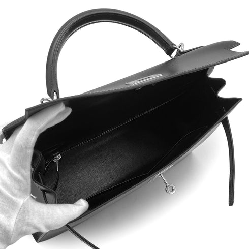 HERMES KELLY 32 SELLIER BLACK BOXCALF HAND SHOULDER BAG □F SHW 90302890 - PURPOSE