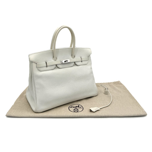 HERMES BIRKIN 35 WHITE TAURILLON CLEMENCE HAND BAG ▢J SHW 90302910 - PURPOSE