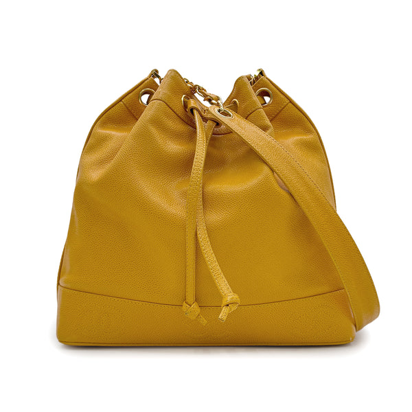 CHANEL VINTAGE TRIPLE COCOMARK DRAWSTRING CHAIN SHOULDER BAG YELLOW CAVIAR SKIN 90302912 - PURPOSE