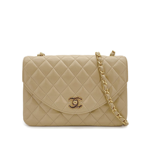 CHANEL VINTAGE MATELASSE HALF MOON CHAIN SHOULDER BAG BEIGE LANB SKIN 90302928 - PURPOSE