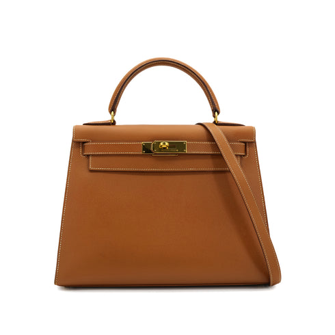 HERMES KELLY 28 SELLIER GOLD COUCHEVEL HAND SHOULDER BAG 〇X GHW 90302938 - PURPOSE