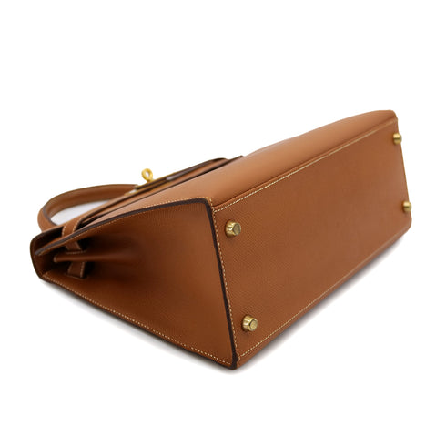 HERMES KELLY 28 SELLIER GOLD COUCHEVEL HAND SHOULDER BAG 〇X GHW 90302938 - PURPOSE