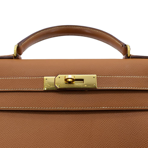 HERMES KELLY 28 SELLIER GOLD COUCHEVEL HAND SHOULDER BAG 〇X GHW 90302938 - PURPOSE