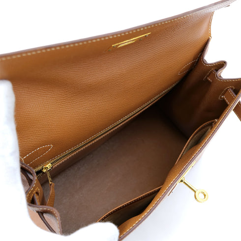 HERMES KELLY 28 SELLIER GOLD COUCHEVEL HAND SHOULDER BAG 〇X GHW 90302938 - PURPOSE