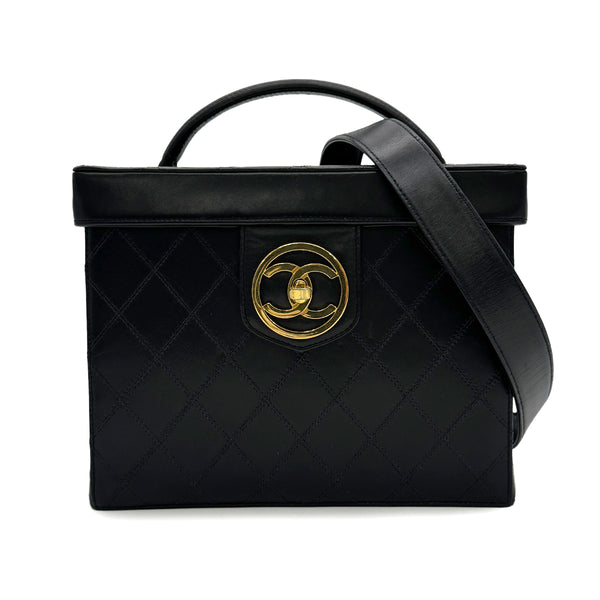 CHANEL VINTAGE BICOLORE 2WAY VANITY HAND SHOULDER BAG BLACK LAMB SKIN 90302941