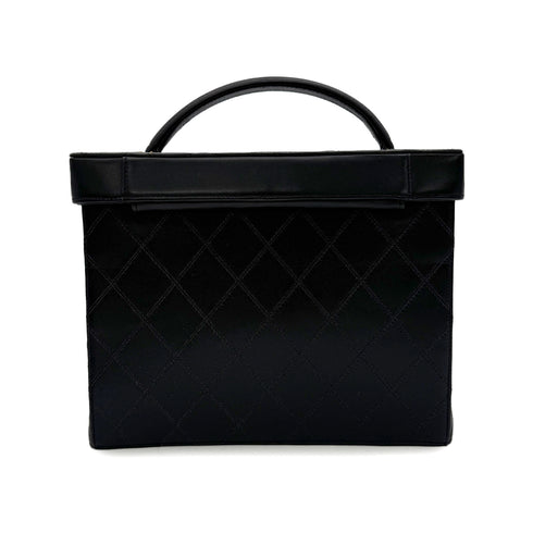 CHANEL VINTAGE BICOLORE 2WAY VANITY HAND SHOULDER BAG BLACK LAMB SKIN 90302941