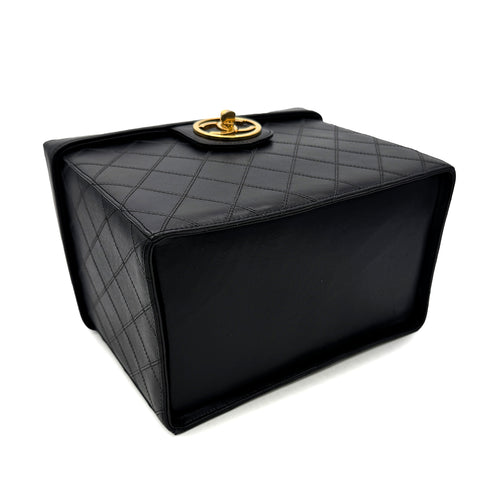 CHANEL VINTAGE BICOLORE 2WAY VANITY HAND SHOULDER BAG BLACK LAMB SKIN 90302941