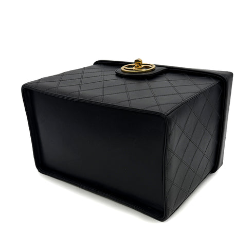 CHANEL VINTAGE BICOLORE 2WAY VANITY HAND SHOULDER BAG BLACK LAMB SKIN 90302941