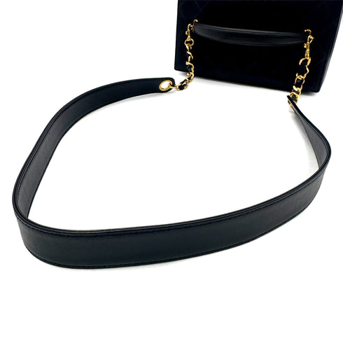 CHANEL VINTAGE BICOLORE 2WAY VANITY HAND SHOULDER BAG BLACK LAMB SKIN 90302941