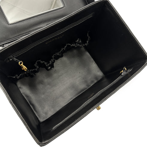 CHANEL VINTAGE BICOLORE 2WAY VANITY HAND SHOULDER BAG BLACK LAMB SKIN 90302941