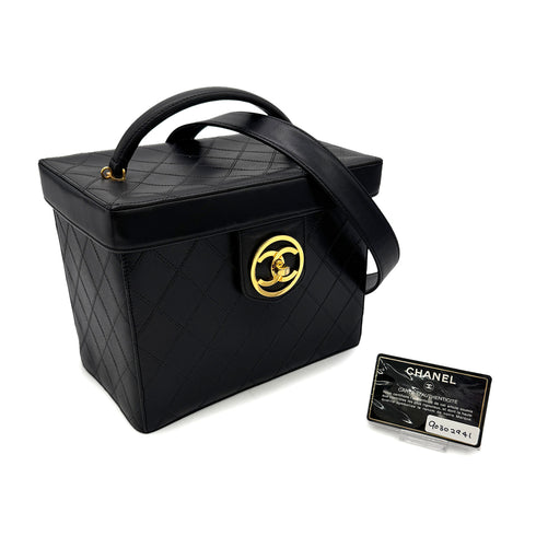 CHANEL VINTAGE BICOLORE 2WAY VANITY HAND SHOULDER BAG BLACK LAMB SKIN 90302941