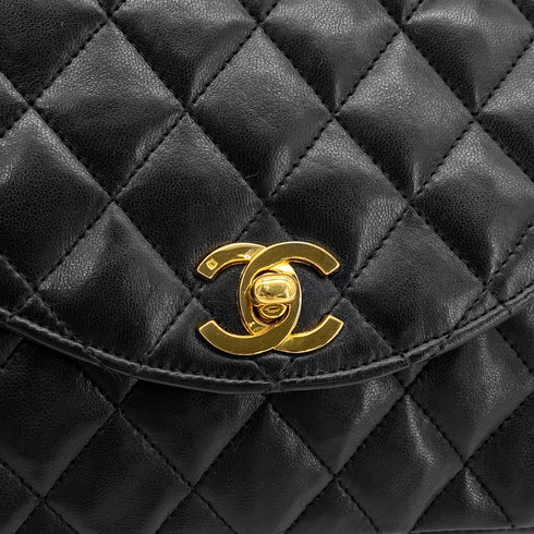 CHANEL VINTAGE MATELASSE HALF MOON CHAIN SHOULDER BAG BLACK LAMB SKIN 90302993 - PURPOSE