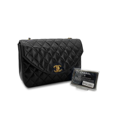 CHANEL VINTAGE MATELASSE HALF MOON CHAIN SHOULDER BAG BLACK LAMB SKIN 90302993 - PURPOSE