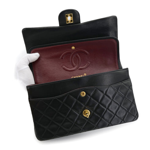 CHANEL VINTAGE CLASSIC FLAP MEDIUM CHAIN SHOULDER BAG BLACK LAMB SKIN 90303006 - PURPOSE