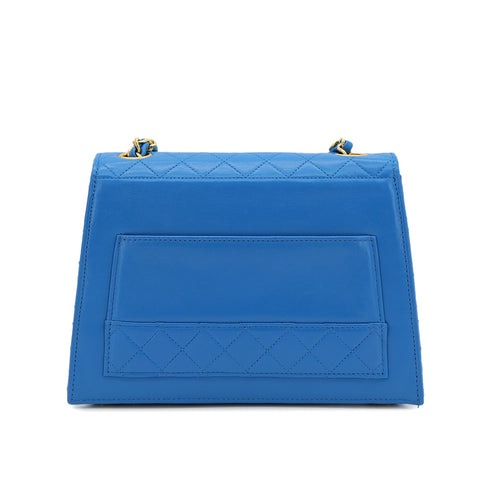 CHANEL VINTAGE MATELASSE TRAPEZOID CHAIN SHOULDER BAG BLUE LAMB SKIN 90303009 - PURPOSE