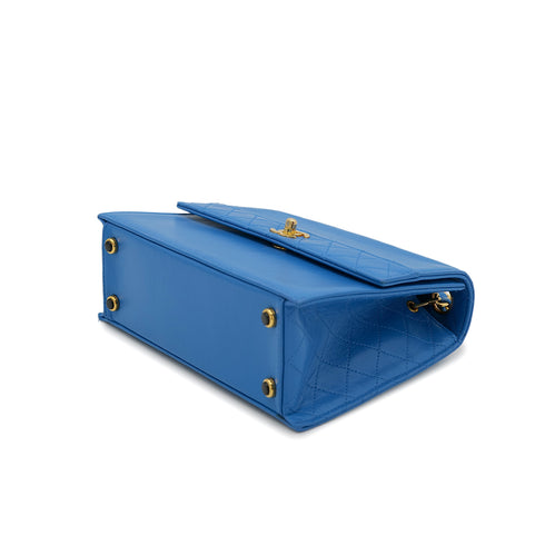 CHANEL VINTAGE MATELASSE TRAPEZOID CHAIN SHOULDER BAG BLUE LAMB SKIN 90303009 - PURPOSE